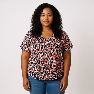 METAPHOR XL Pink Brights Abstract Pattern Silky Blouse Leopard Animal Print